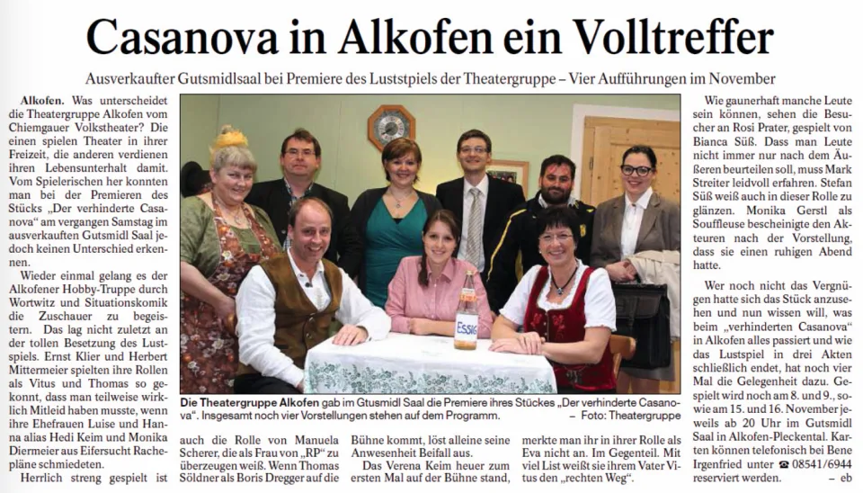Der verhinderte Casanova – Zeitungsbericht